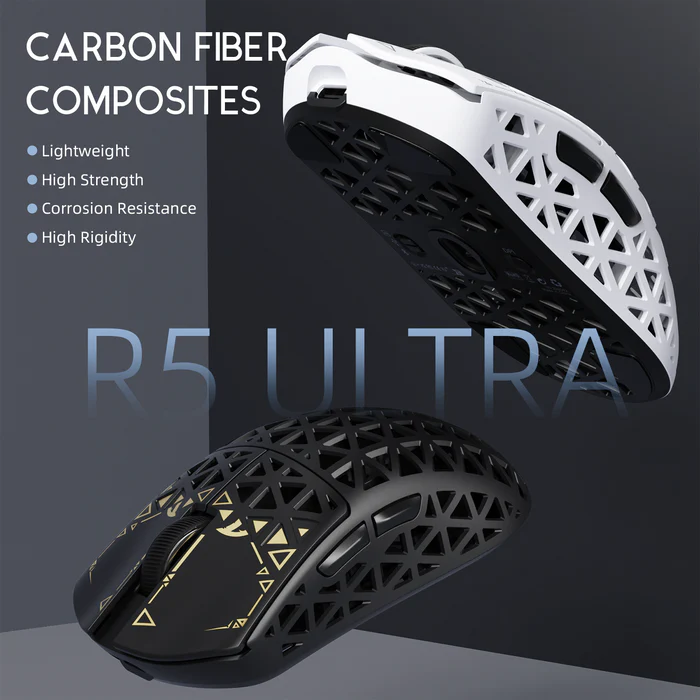 Attack Shark R5 Ultra Tri-Mode Gaming Carbon Fiber Shell 39g Black Mouse