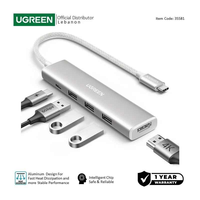 UGREEN REVODOK 5-in-1 USB-C HUB Docking Station with Power Port CM478 35580 35581