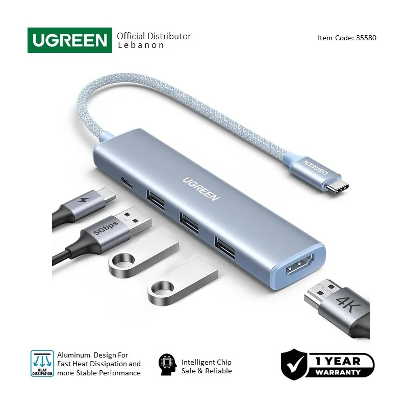 UGREEN REVODOK 5-in-1 USB-C HUB Docking Station with Power Port CM478 35580 35581