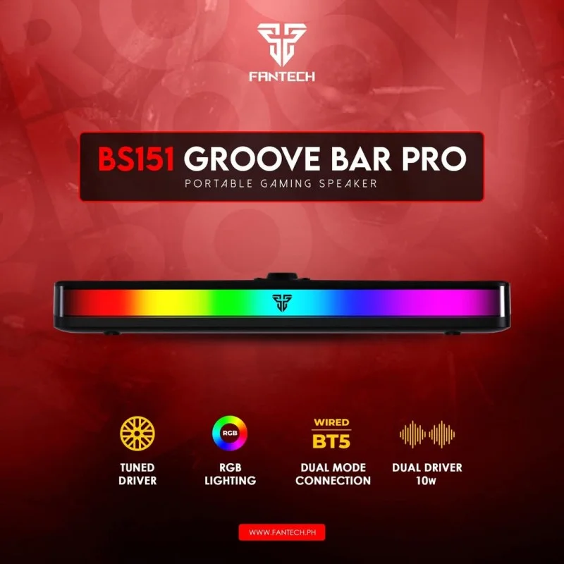Fantech BS151 GROOVE BAR Dual Mode (Wired & Bluetooth) RGB Gaming Speaker, 10W + Built-in Microphone