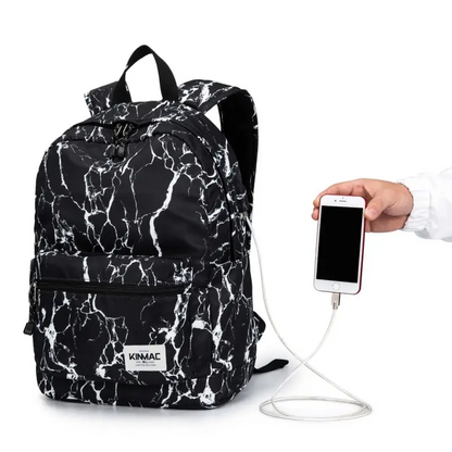 Kinmac Backpack KMB437 Black Marble, Fashion Design, High Quality, Soft Interior Lining & Water-resistant