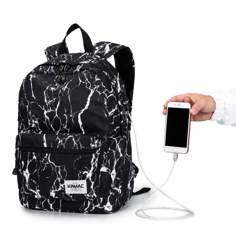 Kinmac Backpack KMB437 Black Marble, Fashion Design, High Quality, Soft Interior Lining & Water-resistant