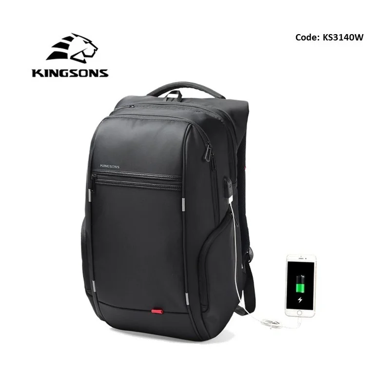 Kingsons Large & Multifunctional Design Backpack KS3140W Black, Water-resistant, shock-resistant, Ergonomic Design