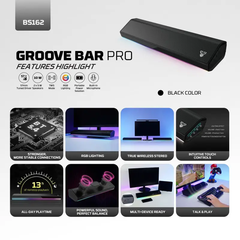 FANTECH BS162 GROOVE BAR PRO Premium 4-Mode Connectivity Speaker with Powerful Sound, RGB Lights, and Long Battery Life