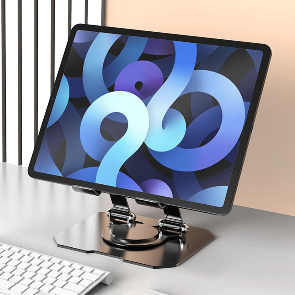 Tablet Stands, 360 Degree Adjustable Carbon Steel Swivel Tablet Stand with Multiple Silicone Protectors Desk Stand, Foldable Desk Stand Compatible with All