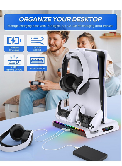 Ipega Vertical Stand for PS5 (cooling fan + charging dock + headset holder + RGB light)