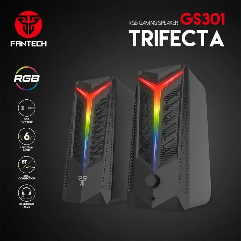 Fantech GS301 TRIFECTA: Bluetooth and Wired RGB Gaming & Music Speaker, USB Powered Gaming & Music Speaker with RGB Lighting