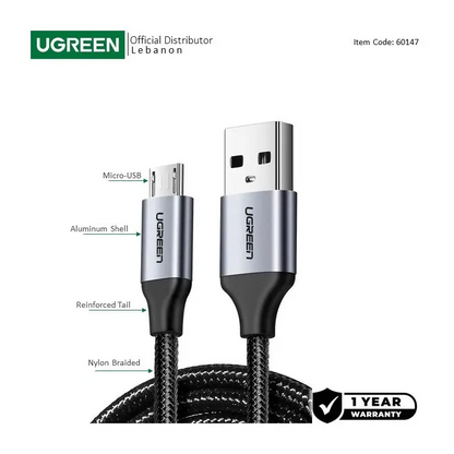 UGREEN USB-A to Micro USB Braided Cable, Fast Charge