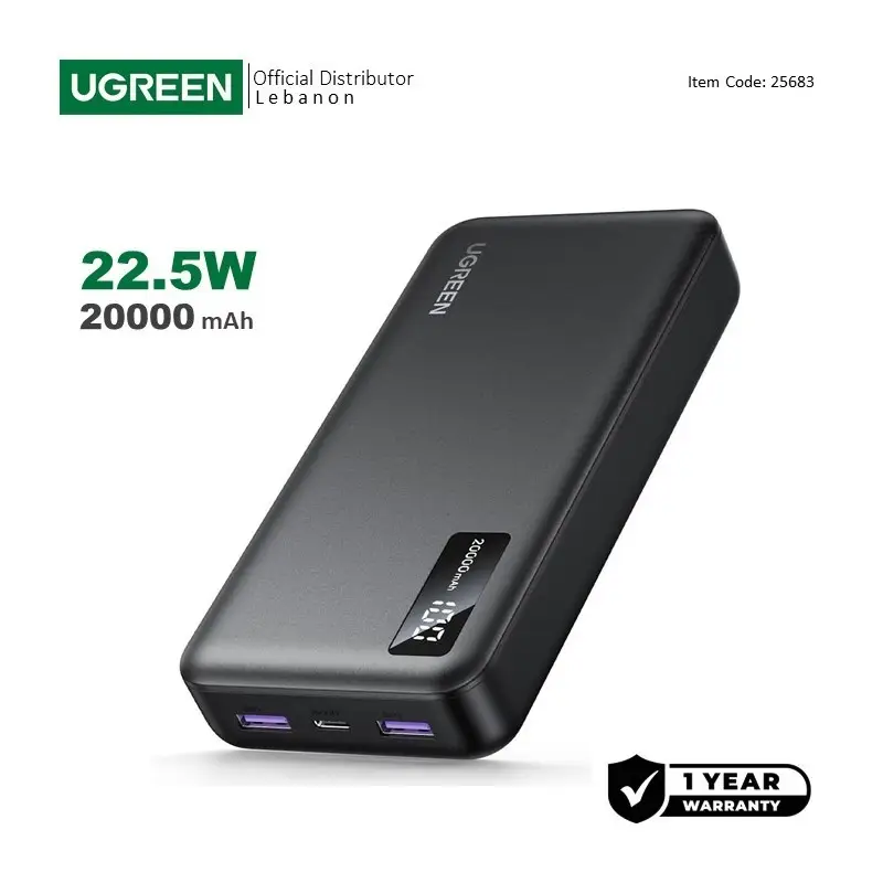 UGREEN Power Bank 22.5W PD, 3 Ports 20000 mAh, Smart & Fast Charging for Phones, Tablets, Ipads