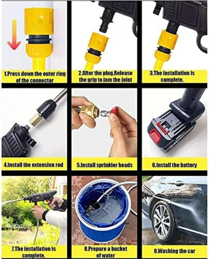 Car Washing Machine Car Washing Artifact Household Cleaning Portable Wireless High-Pressure Water Gun Garden Watering Water Gun With 2x 48V Battery