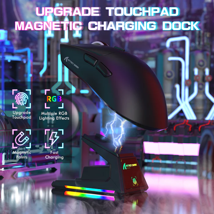 ATTACK SHARK X1 Tri-mode Gaming Mouse With Touchpad RGB Charging Dock PAW3395PRO Sensor