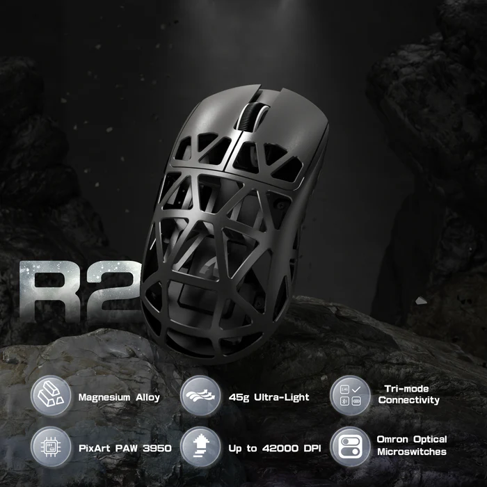 Attack Shark R2 Lightweight Tri-mode Magnesium Alloy 8K Black Gaming Mouse